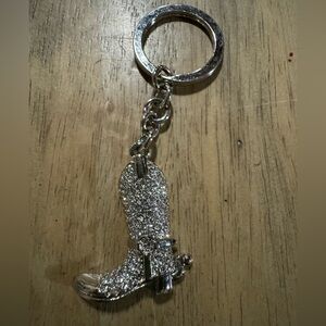 Silver rhinestone cowgirl boot keychain